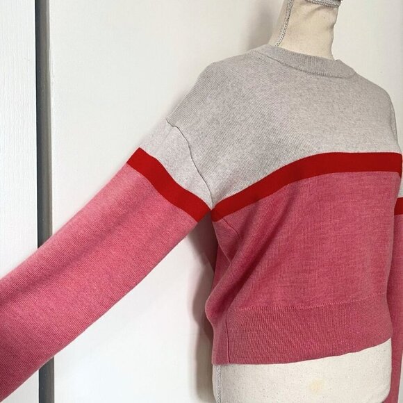ARITZIA WILFRED FREE CAELA MERINO WOOL PINK GREY COLORBLOCK EMBROIDERED SWEATER - Picture 5 of 11